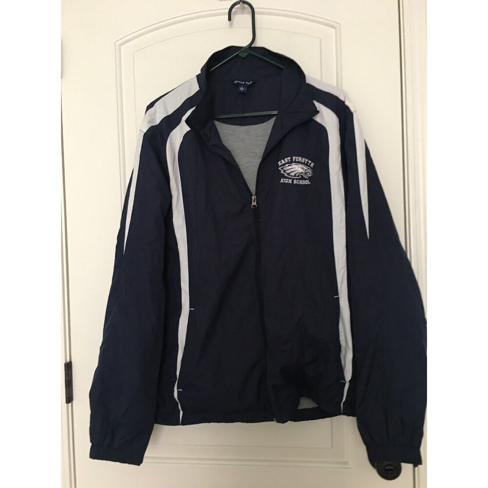 East Forsyth Eagles Highschool Men's Windbreaker Jacket Zip Up Size L Blue